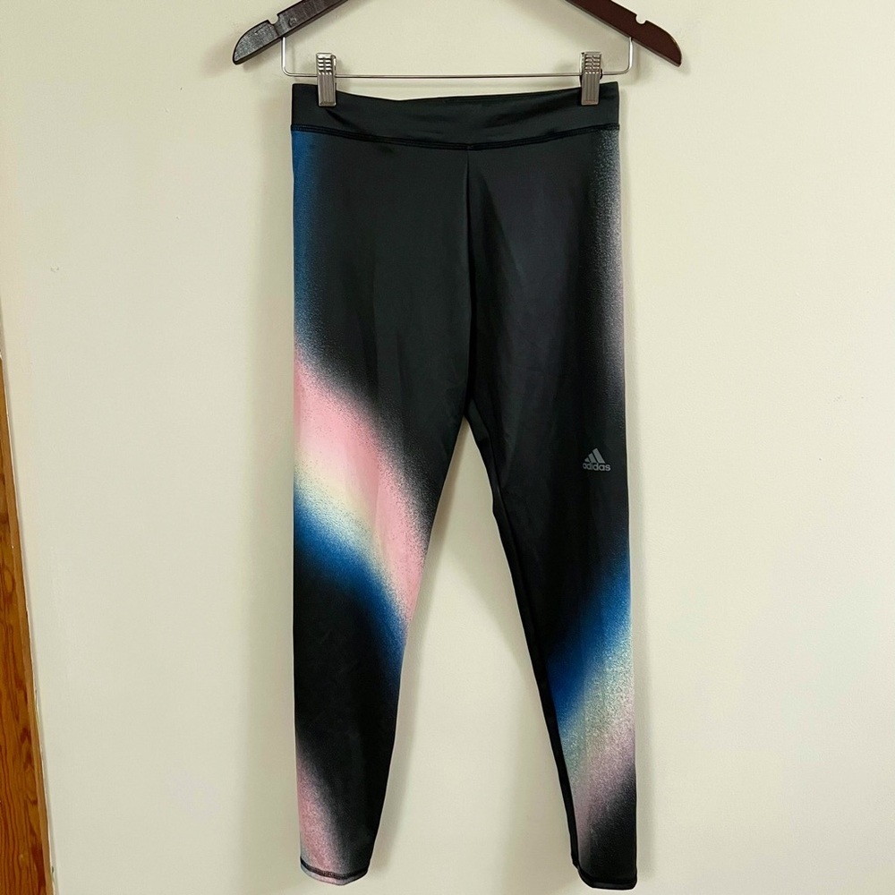 Adidas Black/Pink Striped Girls Leggings Size XL NEW High Rise Ankle Fit